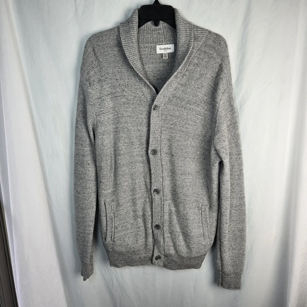 Goodfellow & Co Cotton Shawl Collar Cardigan Mens XL Gray Pockets Quiet Luxury